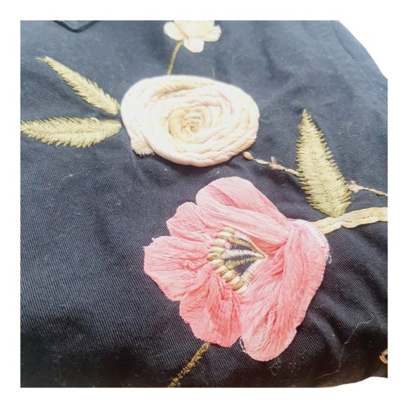 3D Embroidered Shirt Jacket Black Floral Vtg Y2K Tantrums Collection Art to Wear - Picture 7 of 13